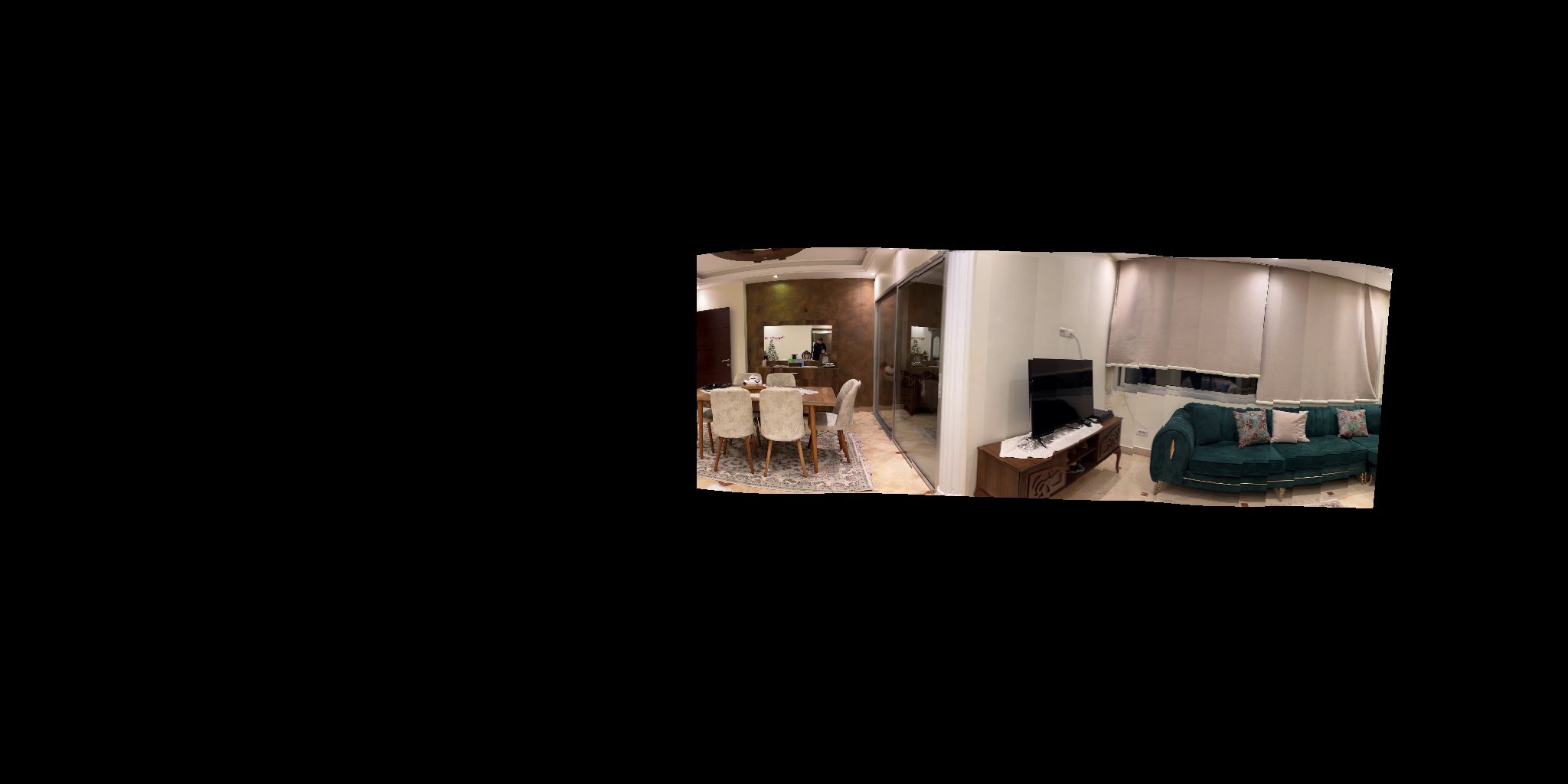 A mosaic of intermediate stitched frames laid onto the equirectangular canvas.